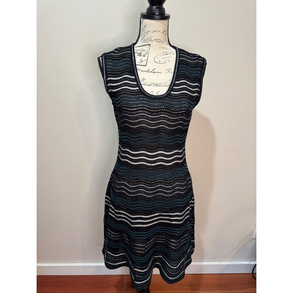 M Missoni Knit Mini Dress Wave Pattern Sleeveless Black Blue White Sz‎ 46 (10)